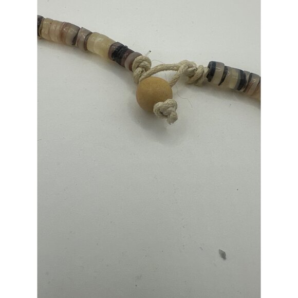 Vintage Handmade Natural Shell Beaded Necklace With Wooden Bead Clasp - Picture 2 of 3